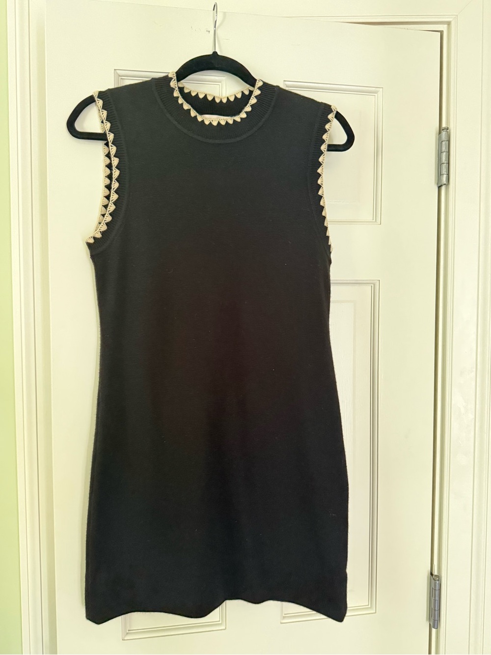 Rebecca Taylor Black Sleeveless Knit Dress with Cream Trim